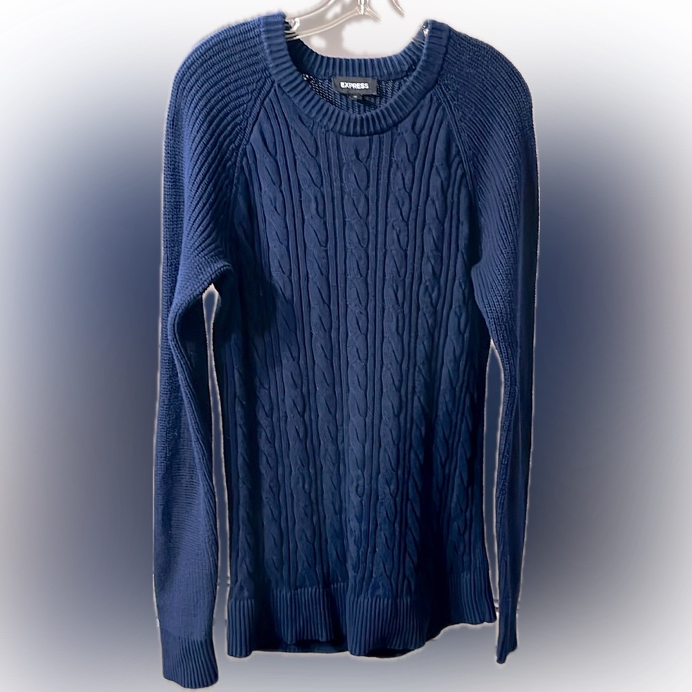 Express Navy Blue Cable Knit Cotton Long Sleeve Sweater Size Medium